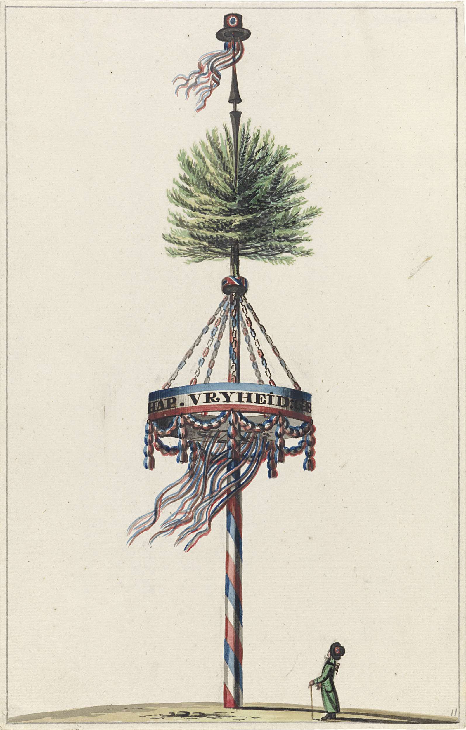 vrijheidsboom op het koningsplein in Amsterdam. De vrijheidsboom op het koningsplein in Amsterdam (1795)